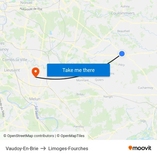 Vaudoy-En-Brie to Limoges-Fourches map