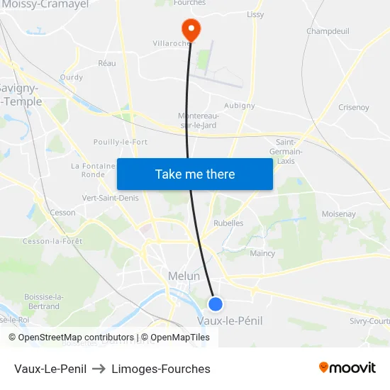Vaux-Le-Penil to Limoges-Fourches map