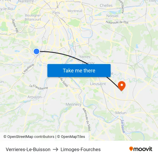 Verrieres-Le-Buisson to Limoges-Fourches map