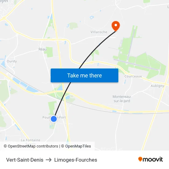 Vert-Saint-Denis to Limoges-Fourches map