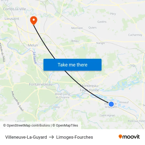 Villeneuve-La-Guyard to Limoges-Fourches map