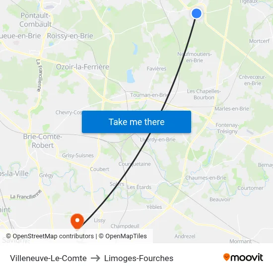 Villeneuve-Le-Comte to Limoges-Fourches map