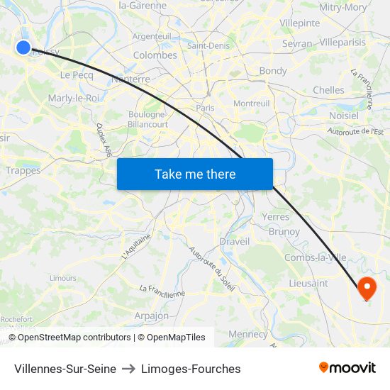 Villennes-Sur-Seine to Limoges-Fourches map