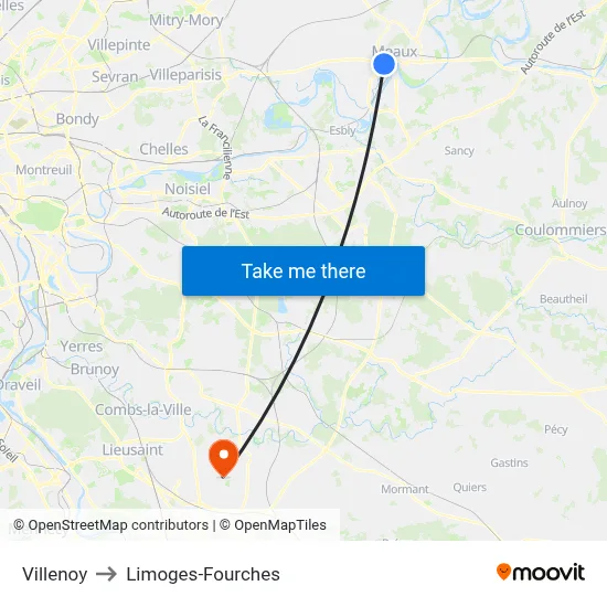 Villenoy to Limoges-Fourches map