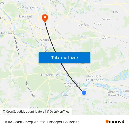 Ville-Saint-Jacques to Limoges-Fourches map