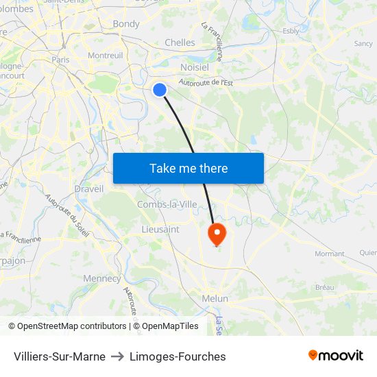 Villiers-Sur-Marne to Limoges-Fourches map