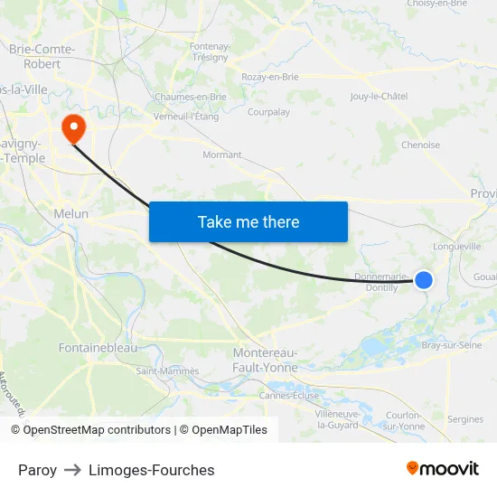 Paroy to Limoges-Fourches map