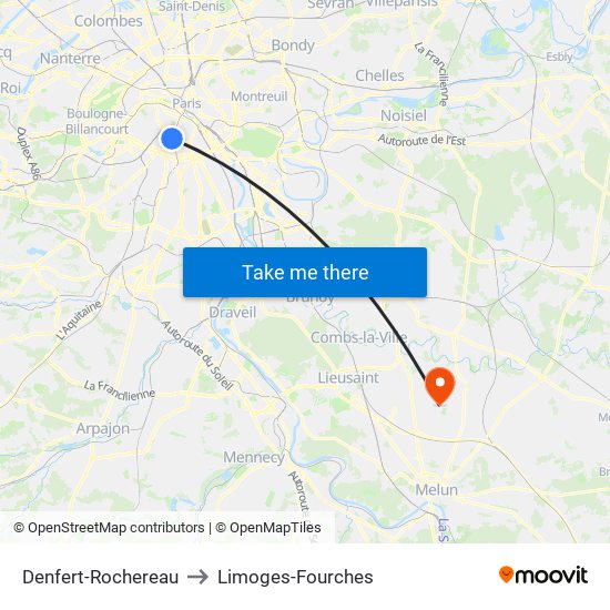 Denfert-Rochereau to Limoges-Fourches map
