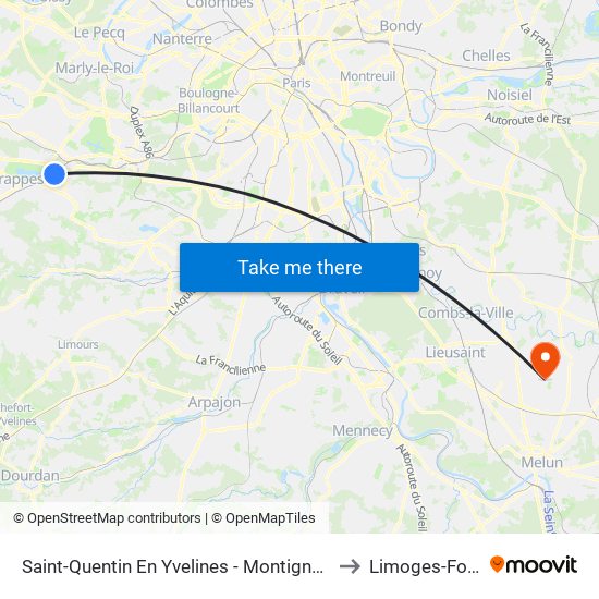 Saint-Quentin En Yvelines - Montigny-Le-Bretonneux to Limoges-Fourches map