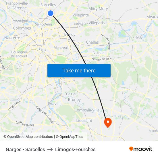 Garges - Sarcelles to Limoges-Fourches map