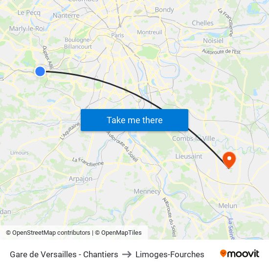 Gare de Versailles - Chantiers to Limoges-Fourches map