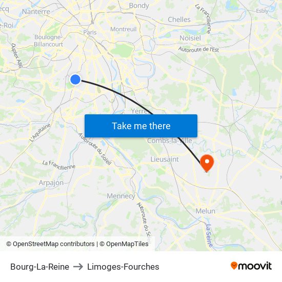 Bourg-La-Reine to Limoges-Fourches map