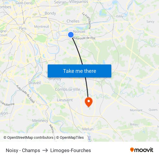 Noisy - Champs to Limoges-Fourches map