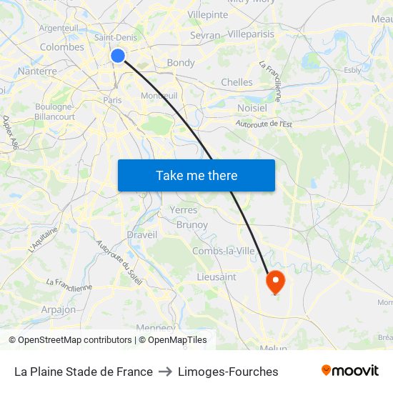 La Plaine Stade de France to Limoges-Fourches map