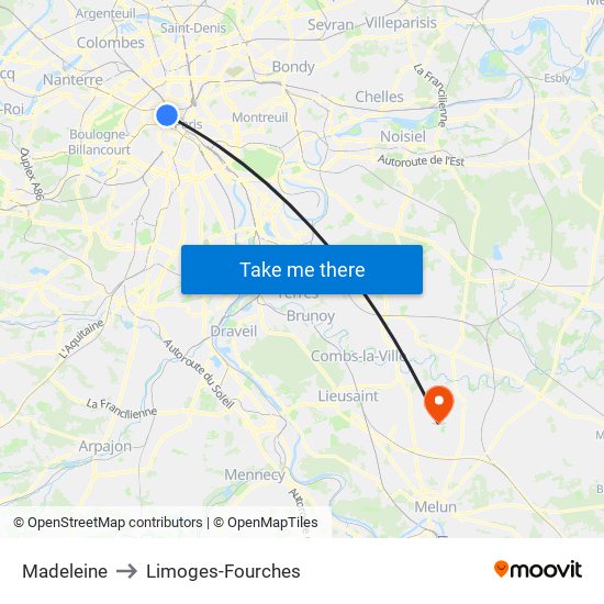 Madeleine to Limoges-Fourches map