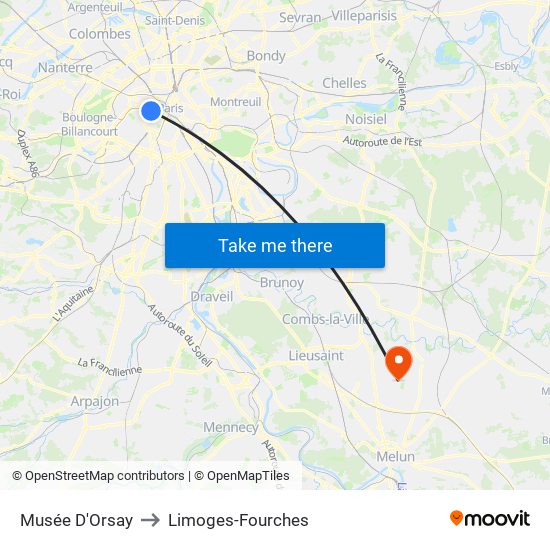 Musée D'Orsay to Limoges-Fourches map