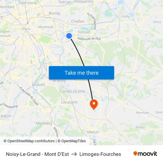 Noisy-Le-Grand - Mont D'Est to Limoges-Fourches map