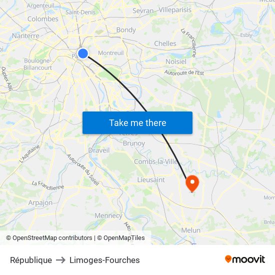 République to Limoges-Fourches map