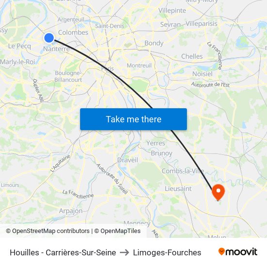 Houilles - Carrières-Sur-Seine to Limoges-Fourches map