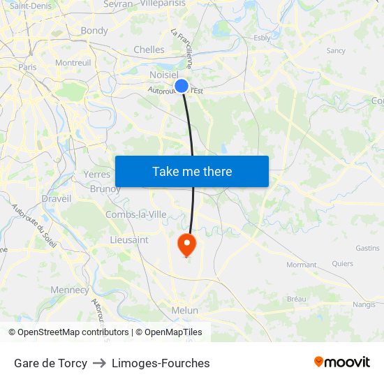 Gare de Torcy to Limoges-Fourches map