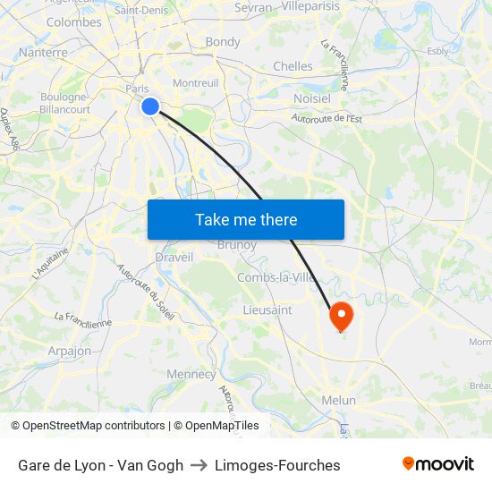 Gare de Lyon - Van Gogh to Limoges-Fourches map