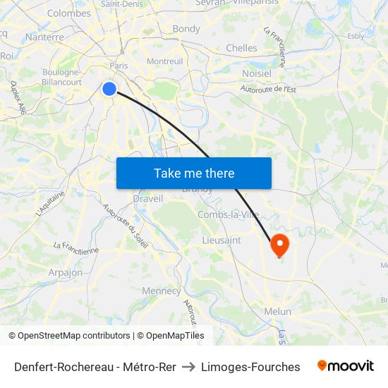 Denfert-Rochereau - Métro-Rer to Limoges-Fourches map