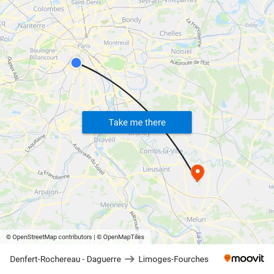 Denfert-Rochereau - Daguerre to Limoges-Fourches map