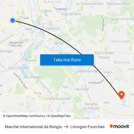 Marché International de Rungis to Limoges-Fourches map