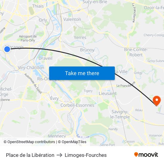 Place de la Libération to Limoges-Fourches map