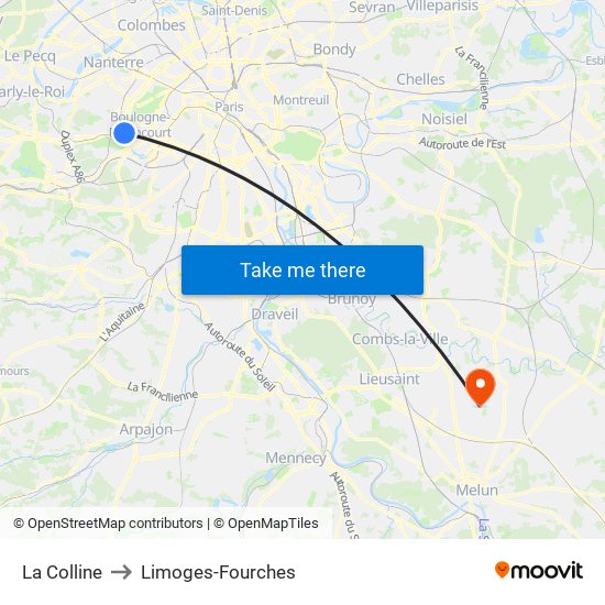 La Colline to Limoges-Fourches map