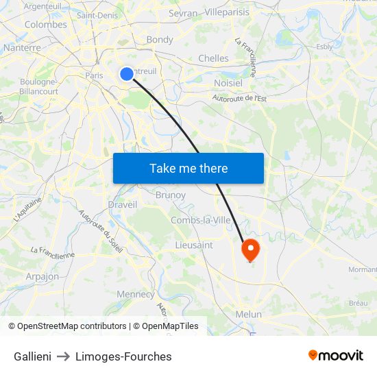 Gallieni to Limoges-Fourches map