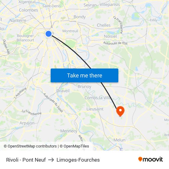 Rivoli - Pont Neuf to Limoges-Fourches map