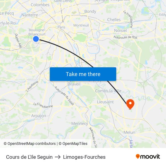 Cours de L'Ile Seguin to Limoges-Fourches map