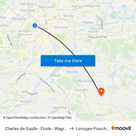 Charles de Gaulle - Étoile - Wagram to Limoges-Fourches map