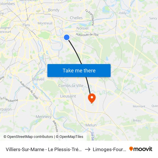 Villiers-Sur-Marne - Le Plessis-Trévise RER to Limoges-Fourches map