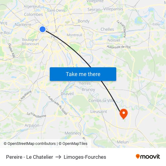Pereire - Le Chatelier to Limoges-Fourches map