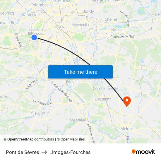 Pont de Sèvres to Limoges-Fourches map