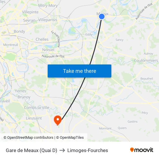 Gare de Meaux (Quai D) to Limoges-Fourches map