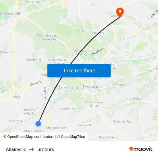 Allainville to Limours map