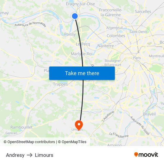 Andresy to Limours map
