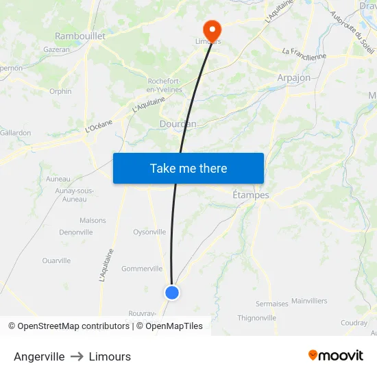 Angerville to Limours map