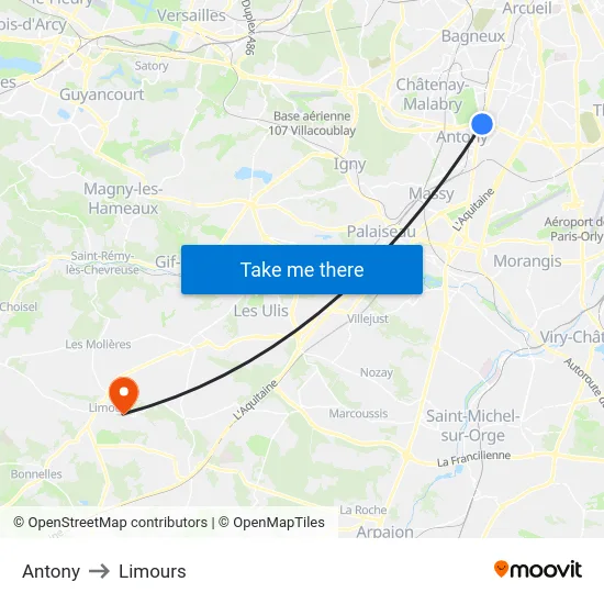 Antony to Limours map