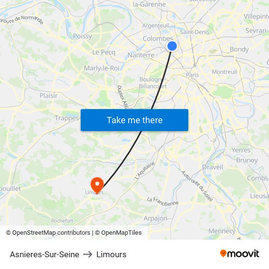 Asnieres-Sur-Seine to Limours map