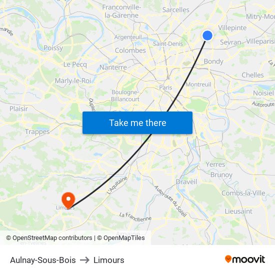 Aulnay-Sous-Bois to Limours map