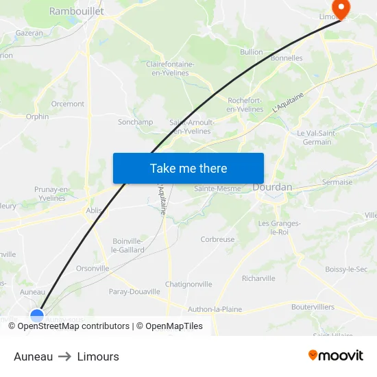 Auneau to Limours map