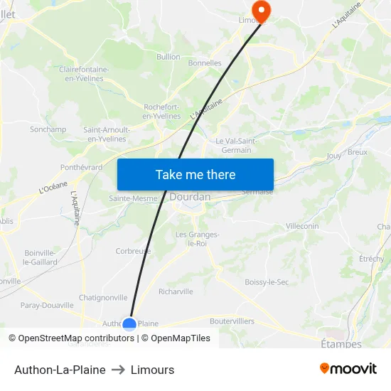 Authon-La-Plaine to Limours map