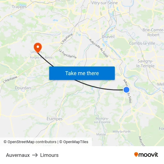 Auvernaux to Limours map