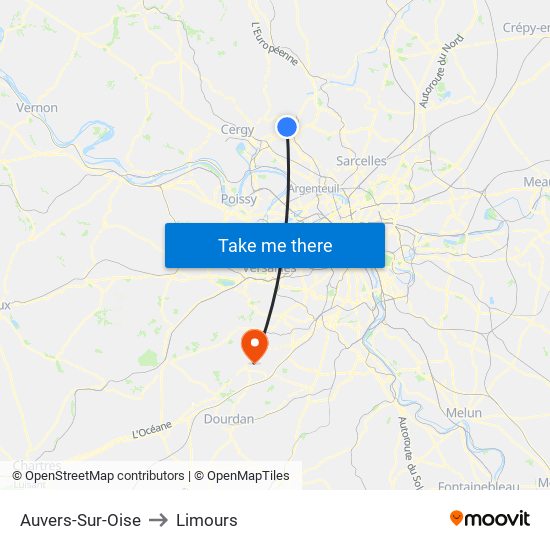Auvers-Sur-Oise to Limours map