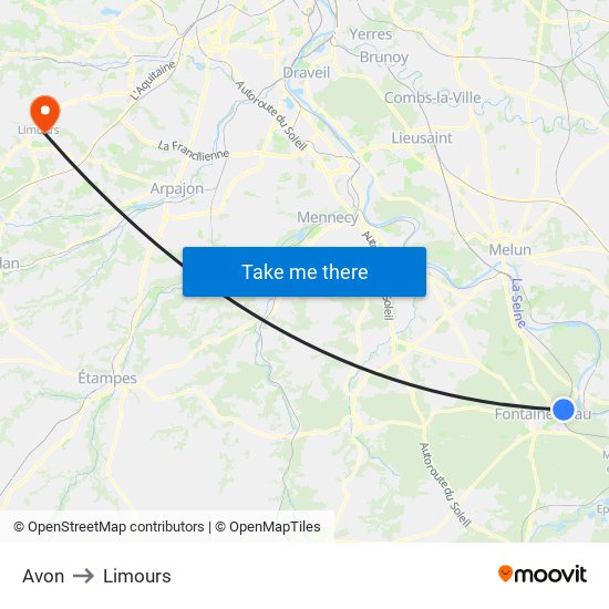 Avon to Limours map