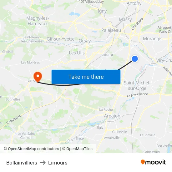 Ballainvilliers to Limours map